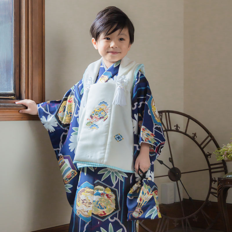 楽天市場】【レンタル】[七五三 着物 3歳]男の子「K119 白兜×紺縞雪輪