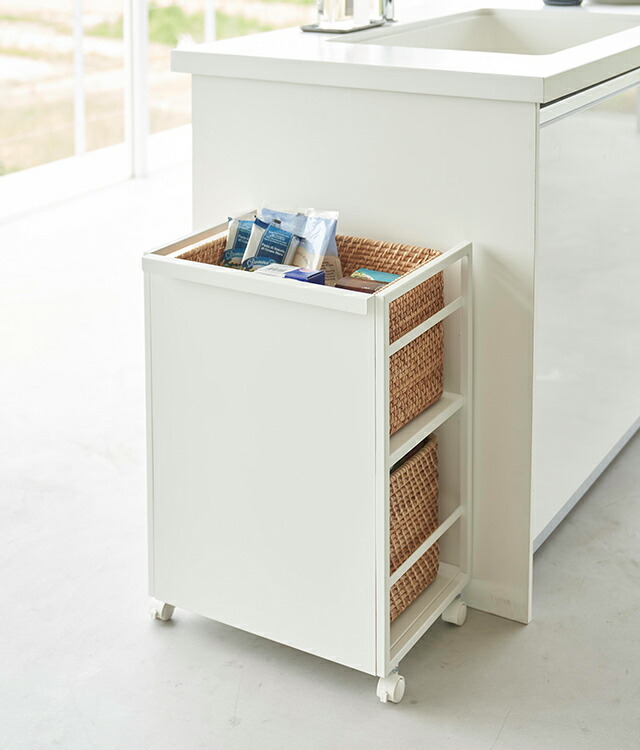 お取り寄せ】山崎実業 tower 目隠しワゴン ホワイト/ブラック|山崎実業