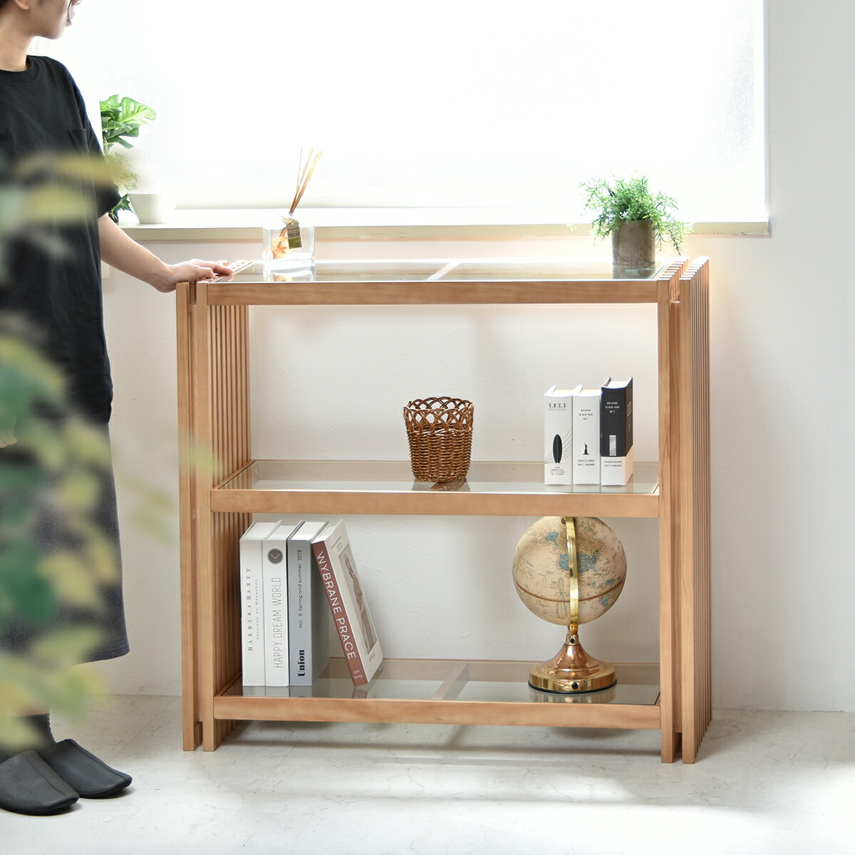 楽天市場】ラック 棚 ガラス天板 木製 幅90cm 3段 おしゃれ 北欧 格子