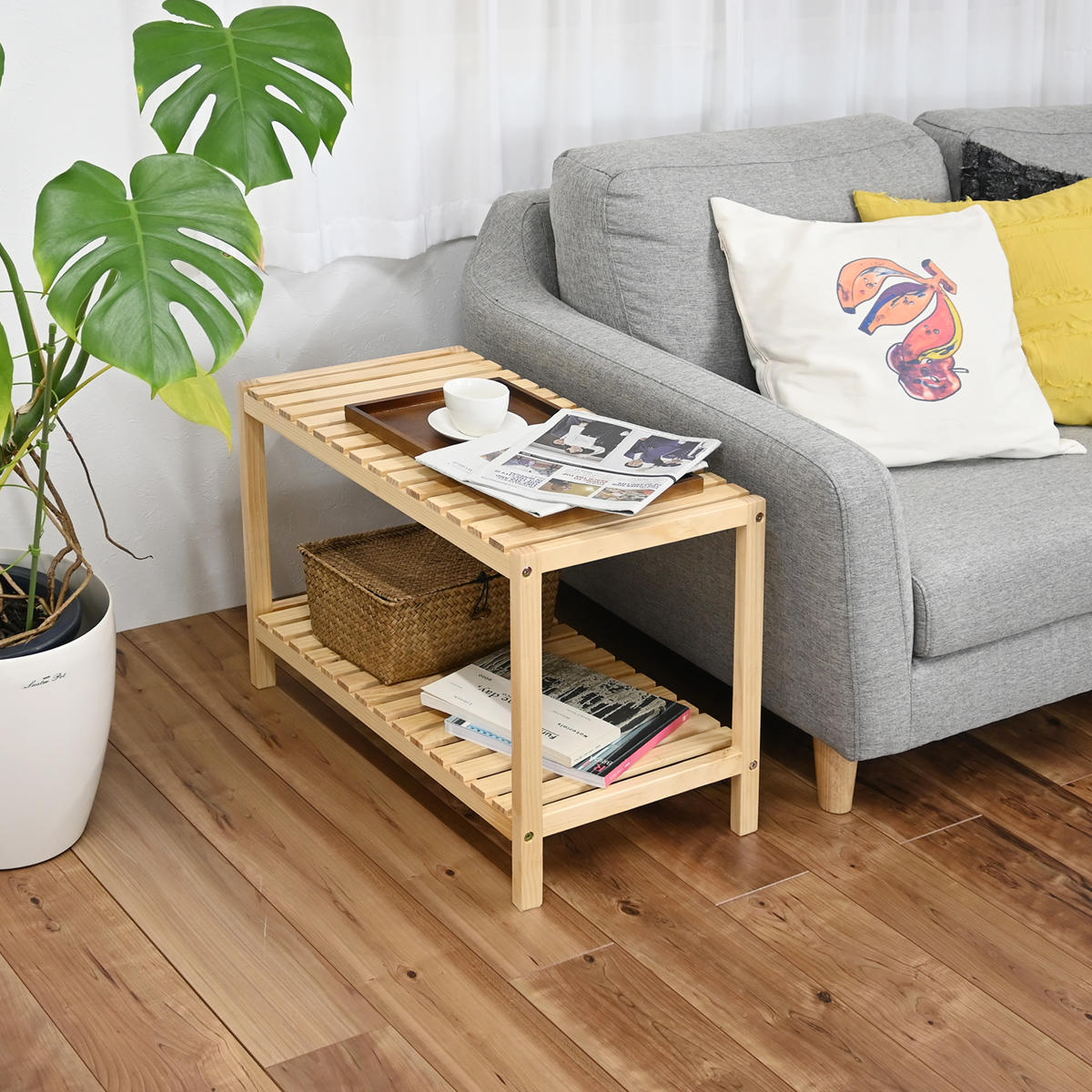 楽天市場】ウッドラック 2段 天然木 すのこラック 幅60cm （ ラック