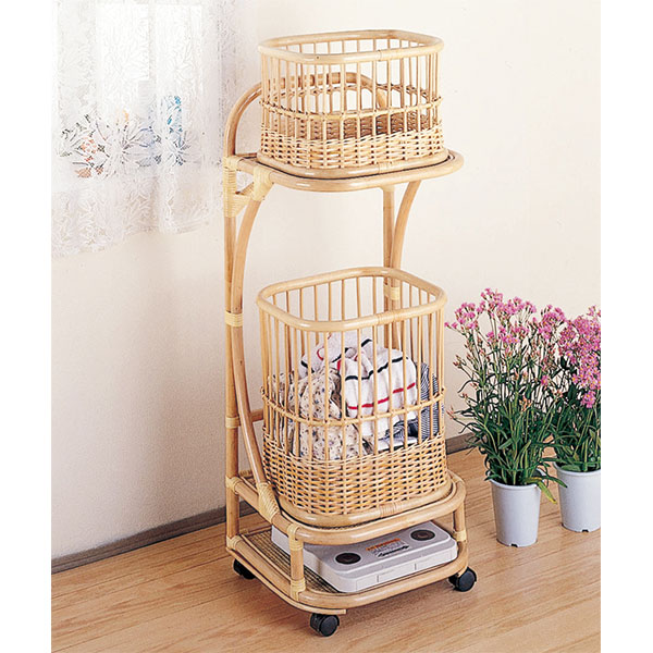 楽天市場】ランドリーバスケット 2段 ラタン 円形 キャスター付 籐家具