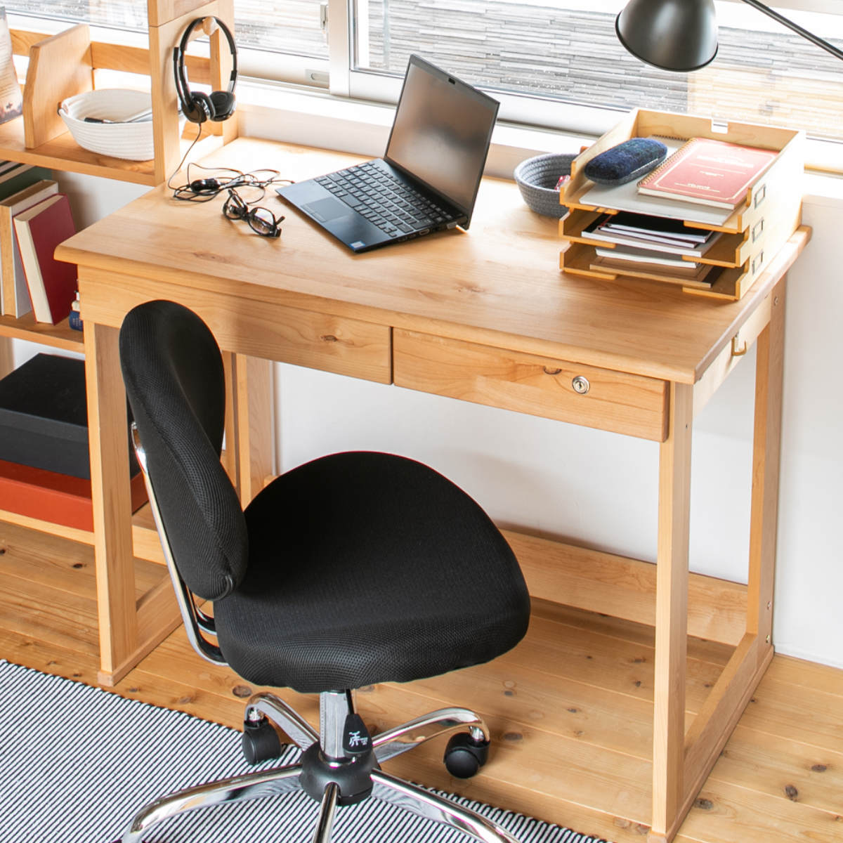 楽天市場】学習机 シンプル 幅100cm 奥行55cm 引出し付 フォレスト