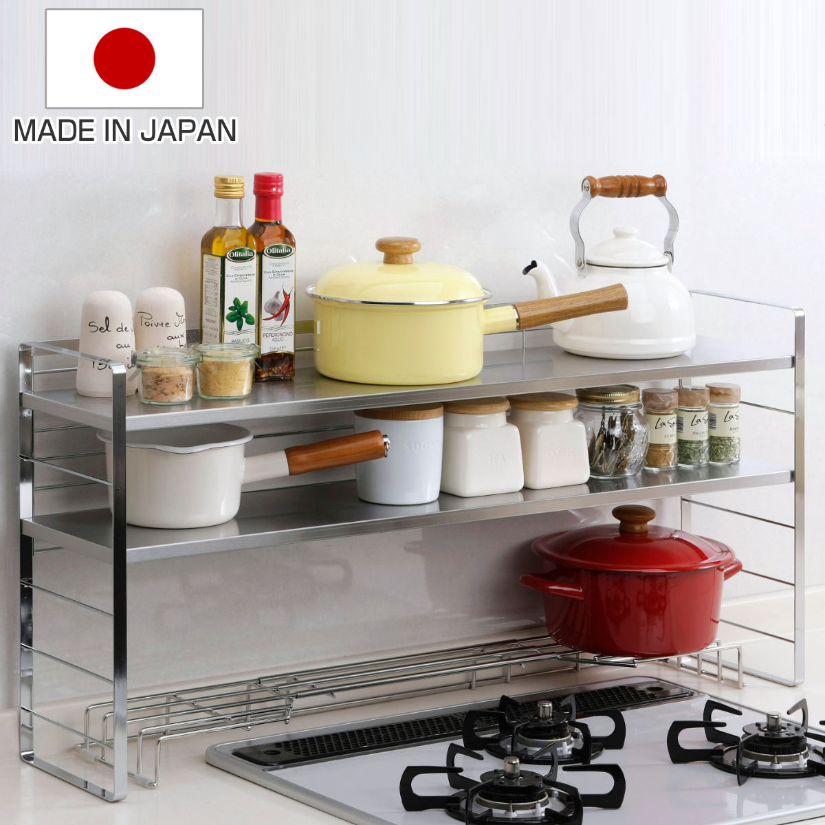 楽天市場】キッチンラック ステンレス棚の出窓シェルフ 幅88cm 日本製