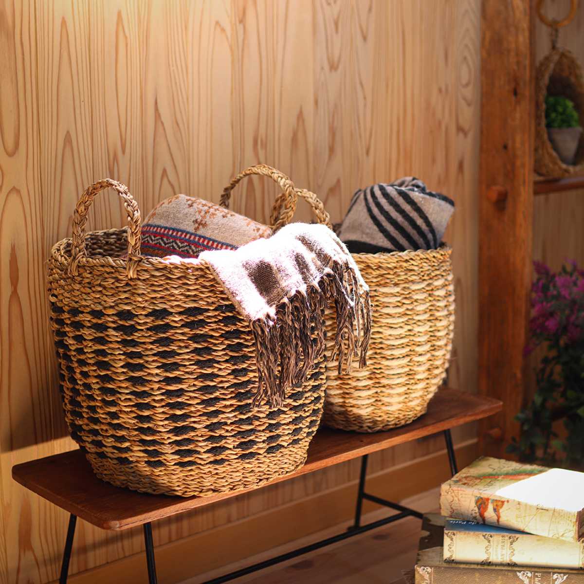 楽天市場】かごバッグ Uシェイプバスケット M L 2個組 持ち手