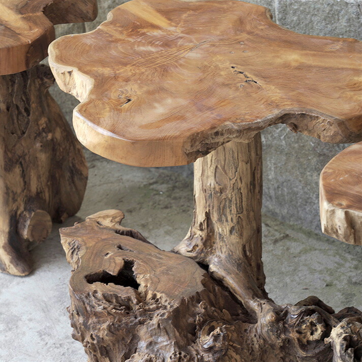原木サイドテーブル ナチュラルチーク切り株 1点もの 【54100