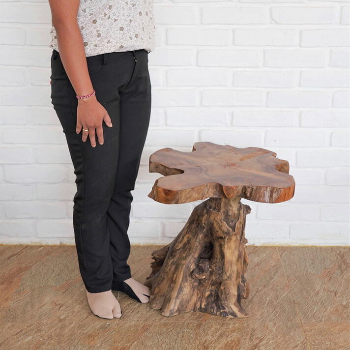 原木サイドテーブル ナチュラルチーク切り株 1点もの 【54100