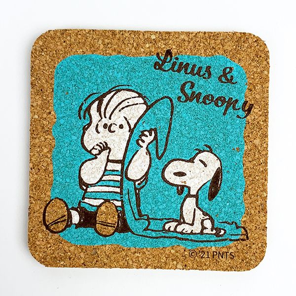 スヌーピー コルクコースター ライナス 水色 キッチン ランチ ティー