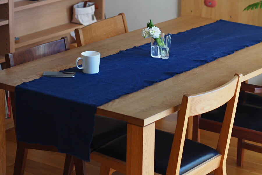 楽天市場】リネンテイルズ フリンジ テーブルランナー ネイビー 40×200