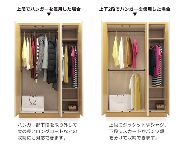 楽天市場】ワードローブ 扉付き 幅120cm 2段 クローゼット 収納 棚 扉