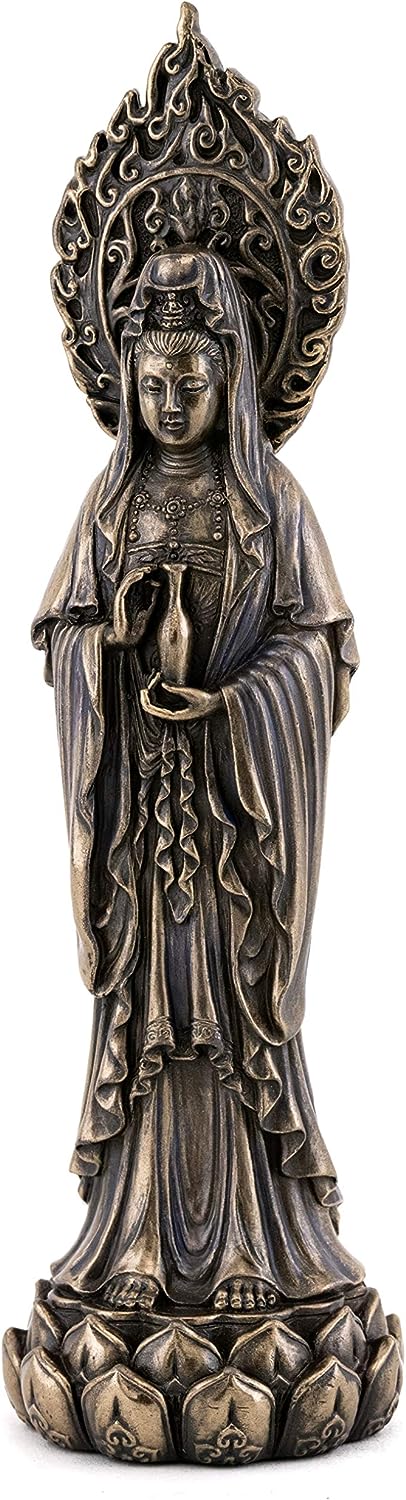 楽天市場】蓮華台座の上に立つ、観音菩薩彫像 高さ 約43.2cm 大理石風