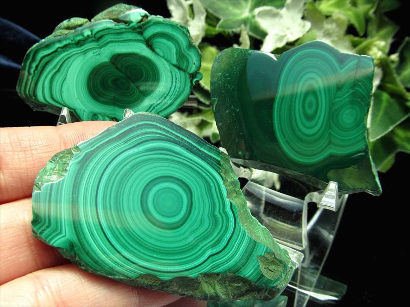 1個売り マラカイト プレート原石 重さ約70g-80g 美麗繊細模様 深みの