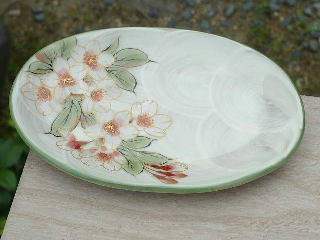 白掛彩草花銘々皿 桜単品 - 京焼清水焼 松韻堂