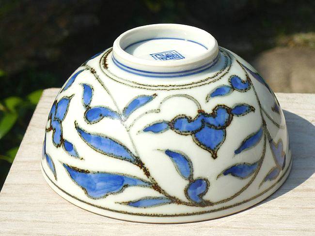 染赤唐草ご飯茶碗 岩華 大 - 京焼清水焼 松韻堂