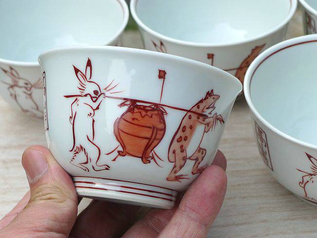 高山寺鳥獣戯画赤絵汲出碗揃え 芳山 - 京焼清水焼 松韻堂