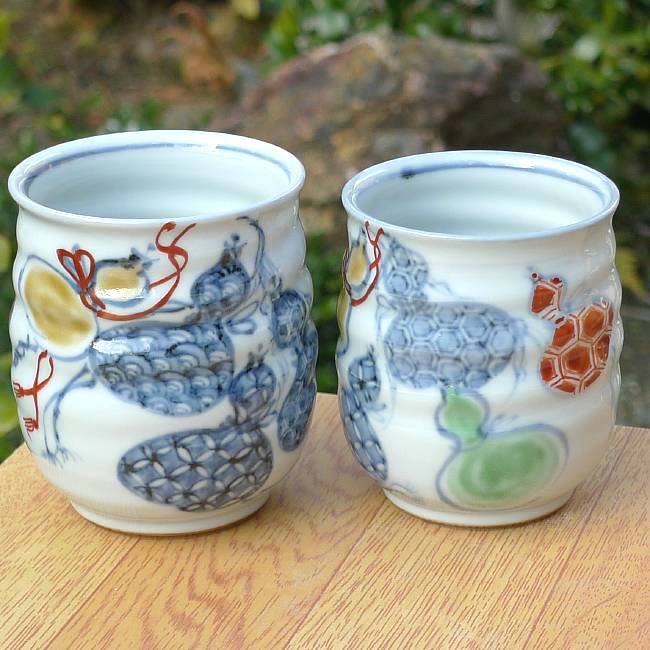 六瓢夫婦湯呑と夫婦茶碗セット 瑞昭 - 京焼清水焼 松韻堂