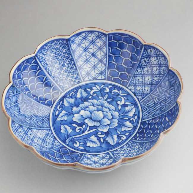 染付菊割祥瑞中鉢 昭阿弥 - 京焼清水焼 松韻堂