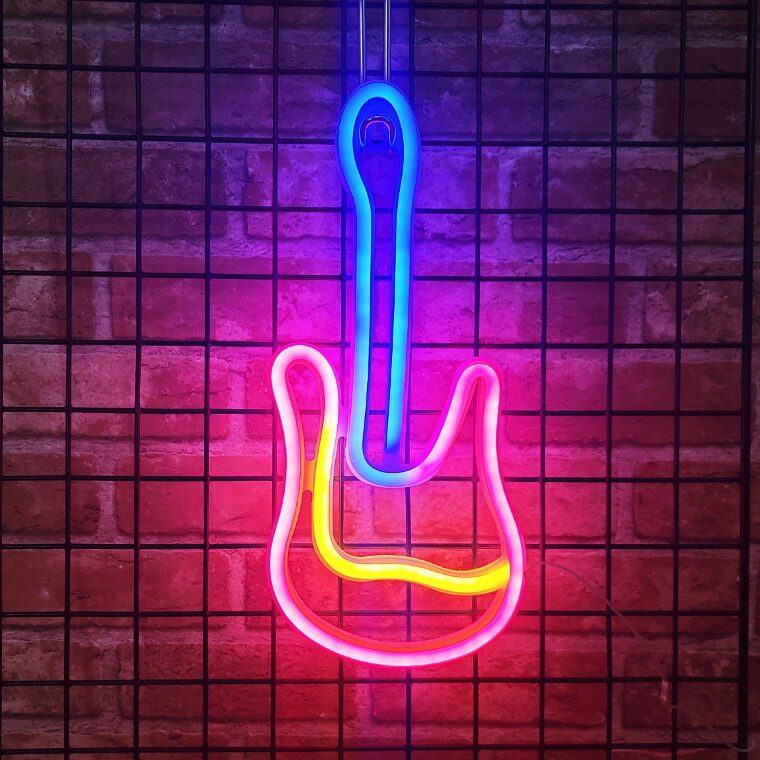 楽天市場】LED ネオンサイン ギター エレキギター USB 電池 2way電源