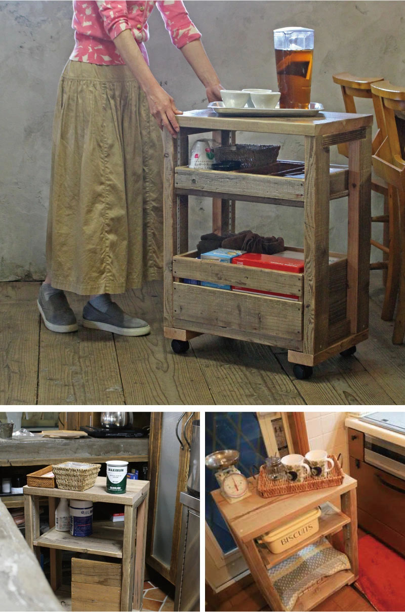 WOODPRO | OLD ASHIBA（足場板古材）キッチンワゴンの通販はこちら