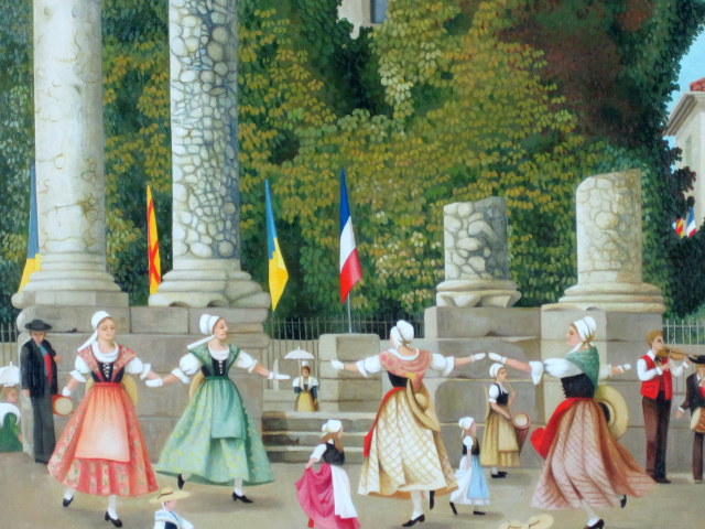 志村好子「アルルの祭り」油彩・F10・額寸675×750mm【送料無料