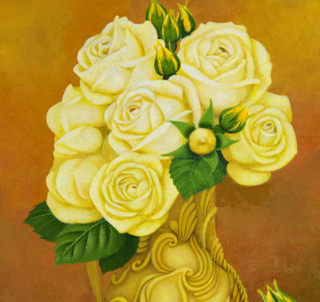 黄色の薔薇・志村好子「薔薇」油絵・F4