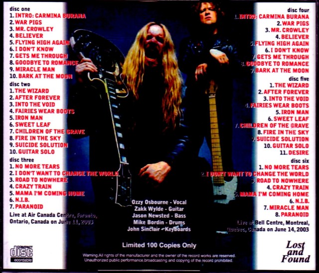 Ozzy Osbourne オジー・オズボーン/Canada 2003 2 Days Complete