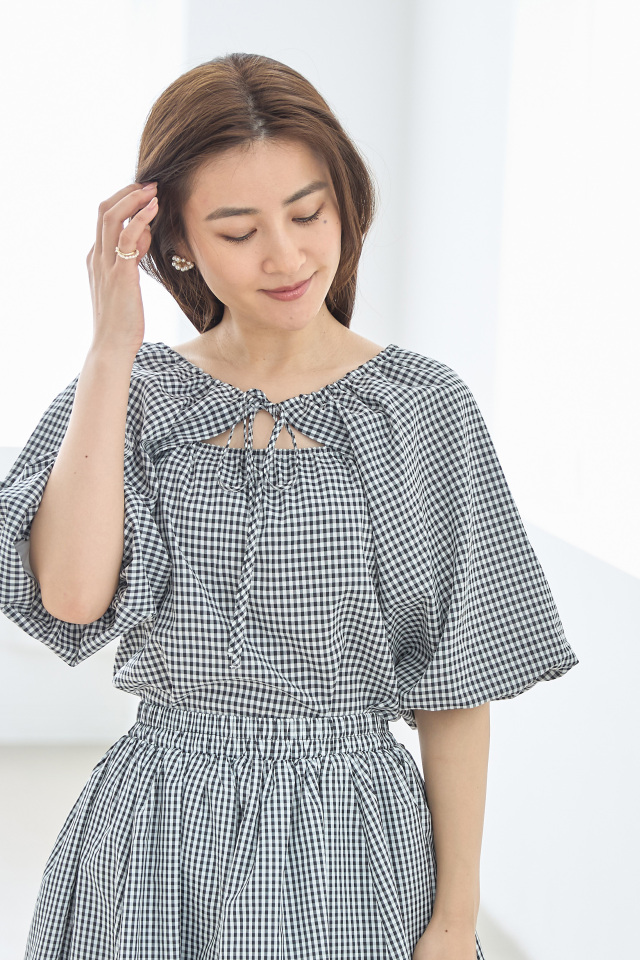 前後2WAYギンガムチェックブラウス
