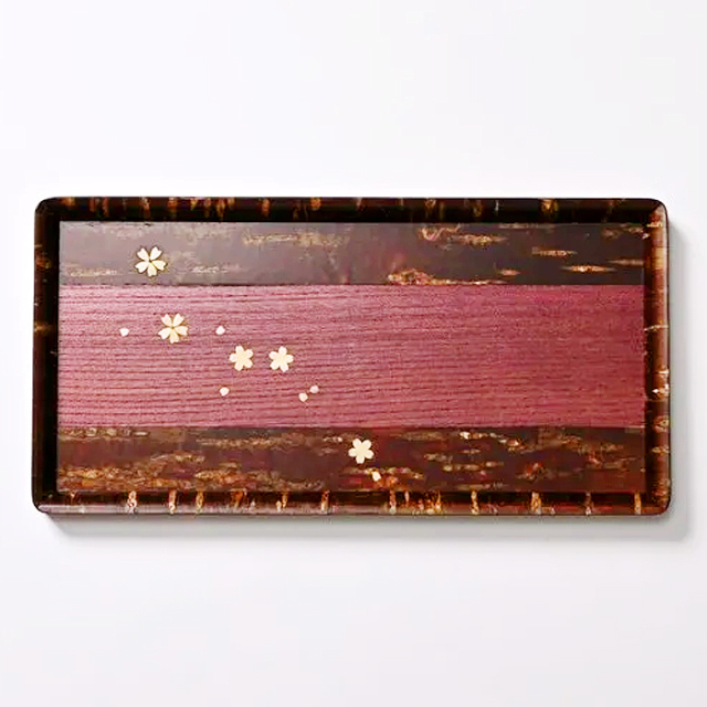 秋田の伝統工芸品「樺細工」製,ロマン,トレイ,Patch Tray,お盆。桜皮