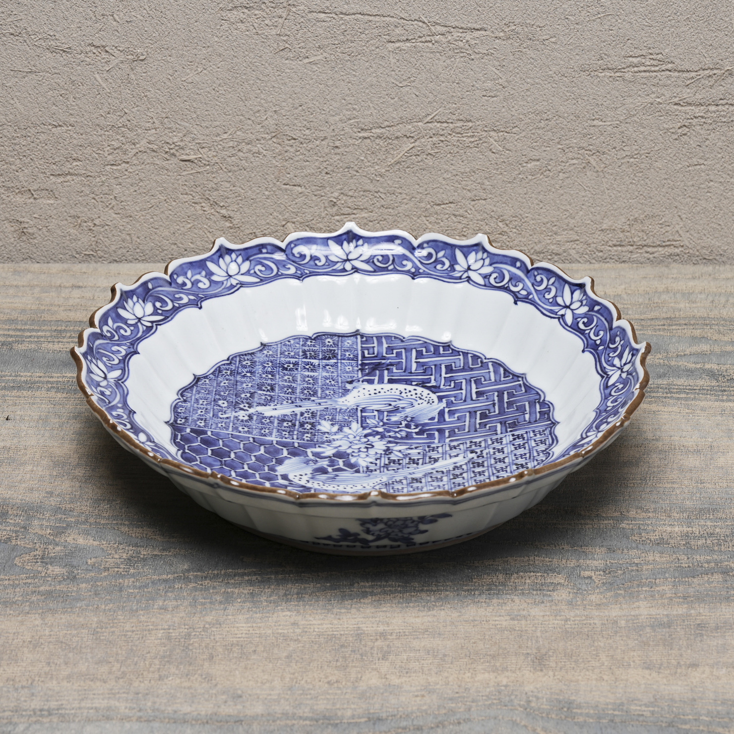 日本 磁器 二代目 川瀬竹春（順一） 祥瑞花鳥文針木鉢