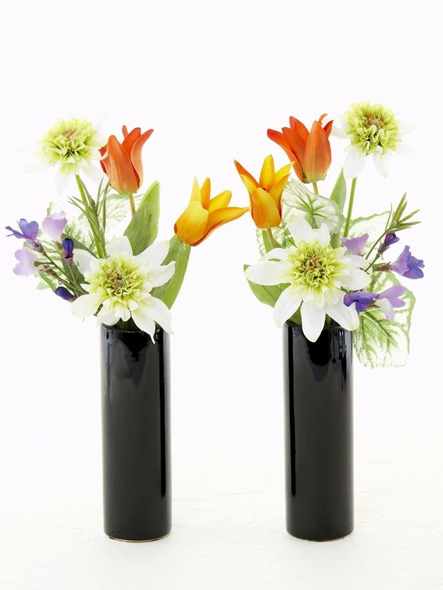 造花 ミニ供花】クレマチスとダリアのナチュラルミニ仏花セット（左右