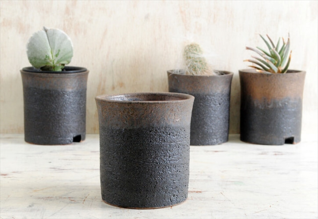 新品 信楽焼 寸胴鉢 金彩 3.5号 陶器鉢 植木鉢 おしゃれ サボテン 塊根