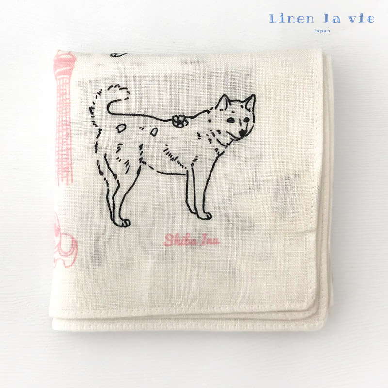 Linen la vie(リネン ラ・ヴィ)： 柴犬 ハンカチ 2061 ※DM便配送