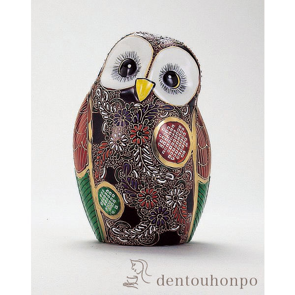 送料無料】 梟 細描盛 6号 / フクロウ 置物 玄関 風水 小物 九谷焼