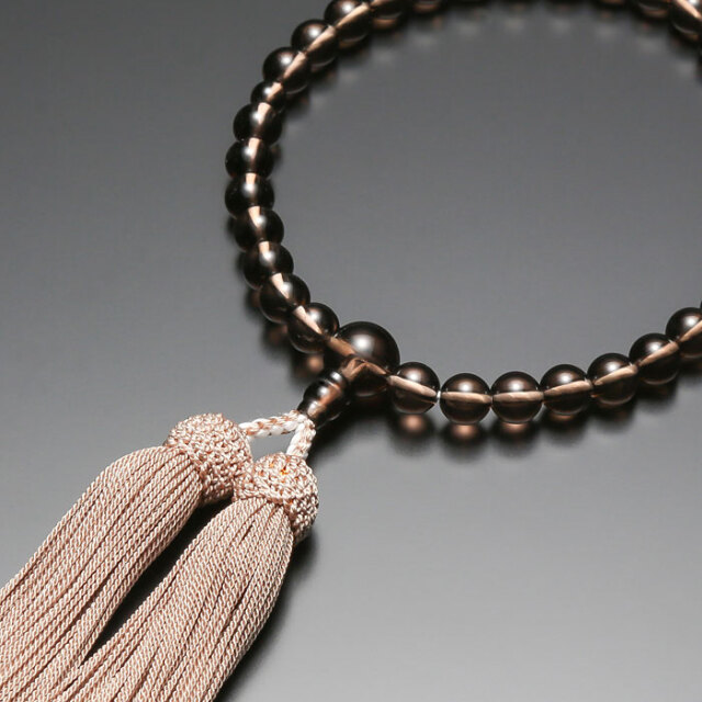 数珠 念珠【女性用 茶水晶 正絹房】 共仕立 天然石 7mm玉 正絹 京都 京