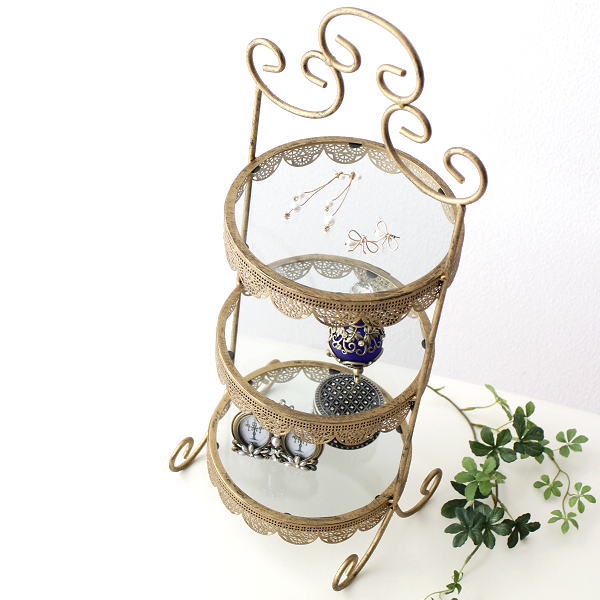 スタンド 3段 ガラス アイアン トレー プレート おしゃれ アンティーク