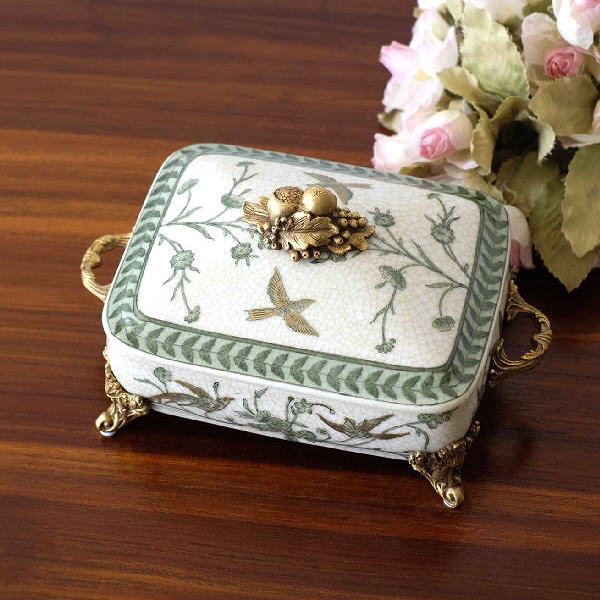 陶器 小物入れ おしゃれ シンプル 真鍮 蓋付き ボックス アンティーク