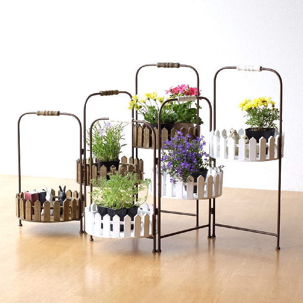フラワースタンド 3段 花台 おしゃれ アイアン ウッド 天然木
