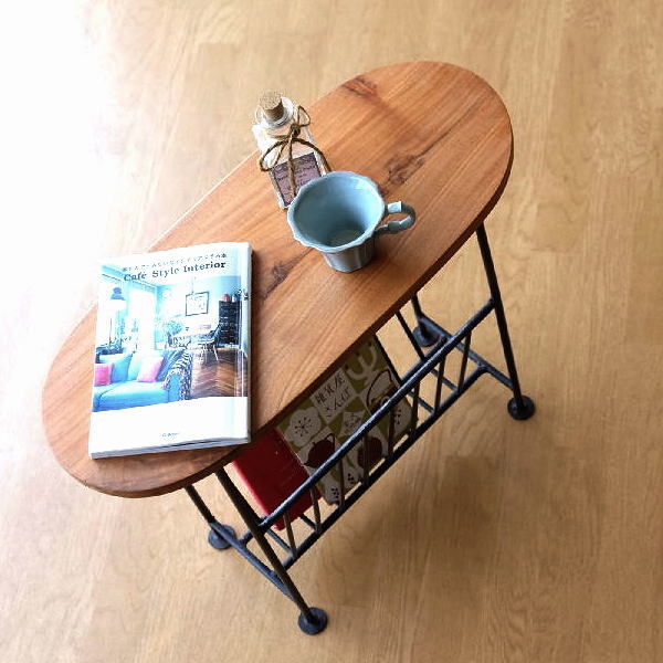 マガジンラック 木製テーブル付き おしゃれ スリム アイアン 雑誌 収納