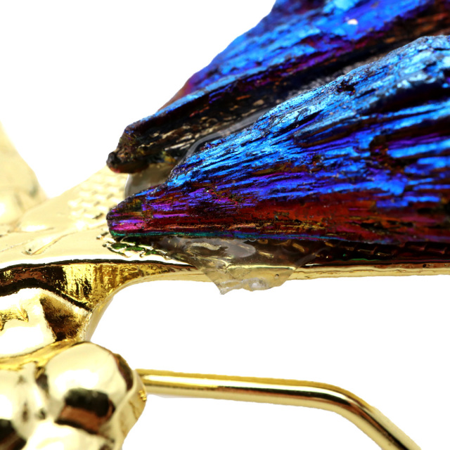 とんぼ 置き物 GOLD カイヤナイト 天然石付き オーラ加工 虫 モチーフ