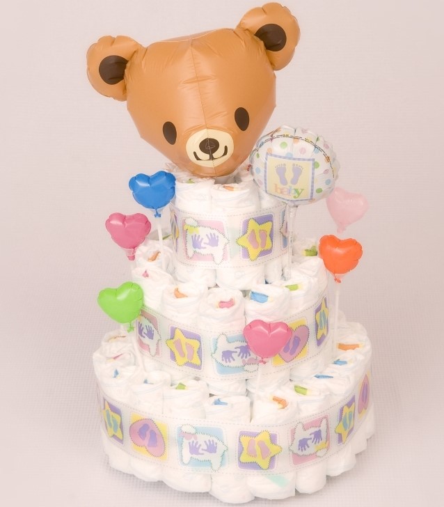 出産祝い おむつけーき「オムツケーキ3段くまちゃん」 nb007