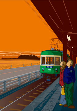 額装ジクレーイラスト「enoshima」 ジュジュタケシミュージアムショップ