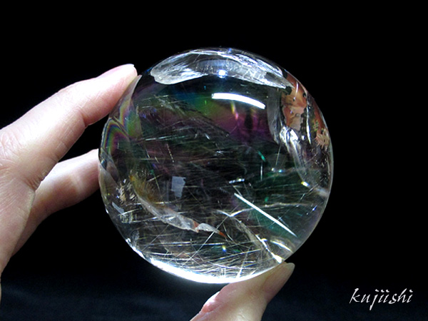高品質】 天然水晶 レインボークォーツ（虹・ルチル入り） 丸玉