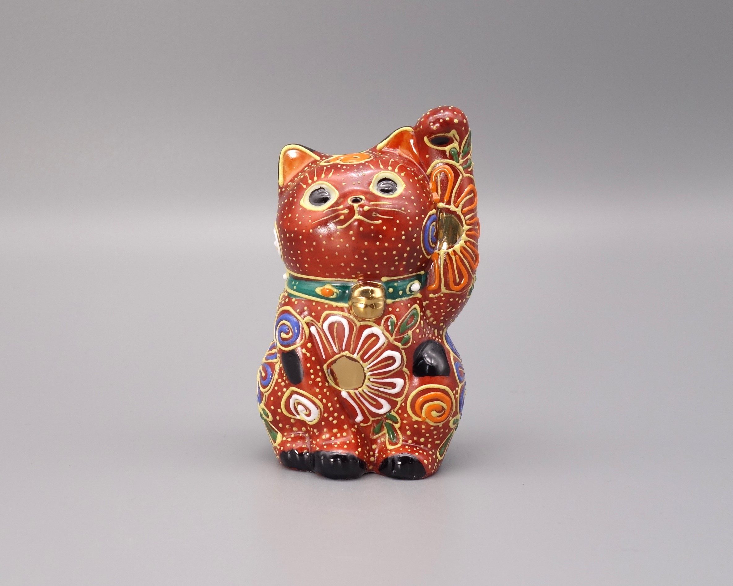 九谷焼 2.7号お祈り猫 緑盛