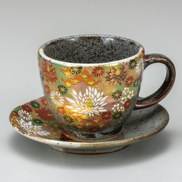 九谷焼高級ギフト ご贈答品 九谷焼カップ＆ソーサー 花詰 【九谷焼販売