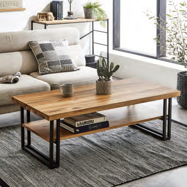 Colin無垢材 センターテーブル 幅1050mm 棚付き オーク