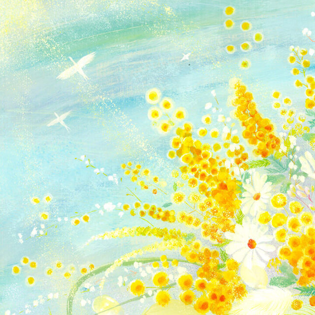絵画 春 ミモザ 風水 「春告ぐミモザの花束」 黄色い花 絵 玄関