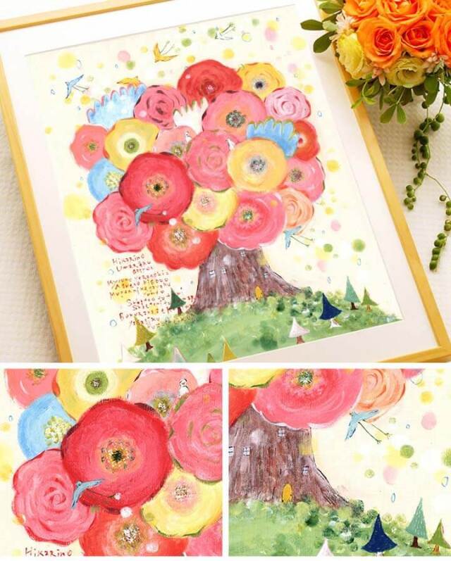 可愛い絵画 花の絵 幸せ インテリア 「咲きつづく日々」 玄関 リビング