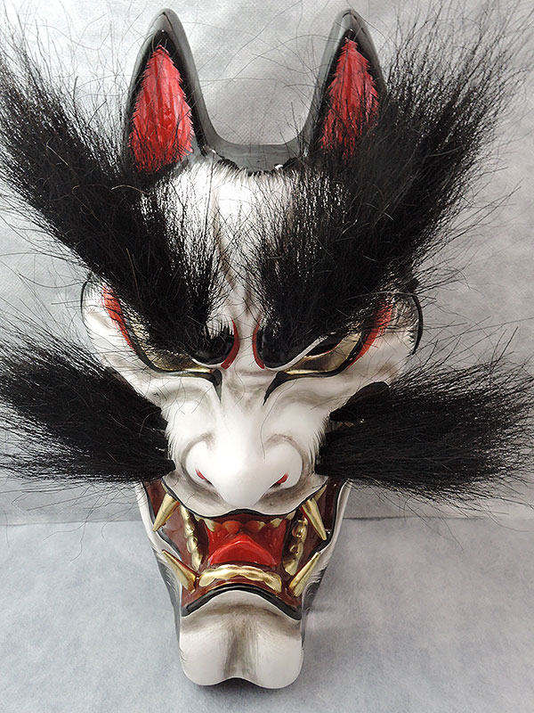 柿田勝郎面工房：石見神楽面 悪狐（黒狐 眉毛有 3号型）