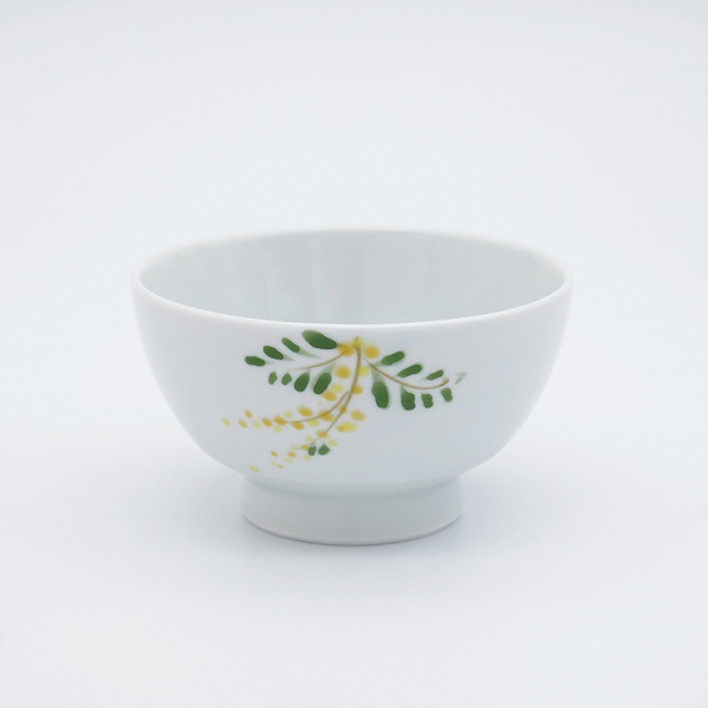 ミモザとうさぎ／飯碗｜空萌工房(そらもえこうぼう)｜田口紀美子