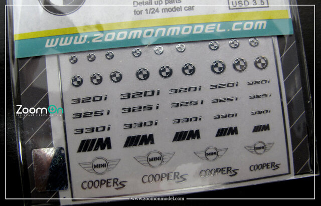 ZoomOn 1/24 1/43 1/64 BMW MINI メタルロゴステッカー ZD024