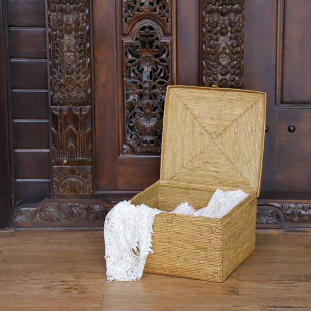 正方形蓋付き収納ボックスM (BOX459) Rosily(ロージリー) バリ島 アタ